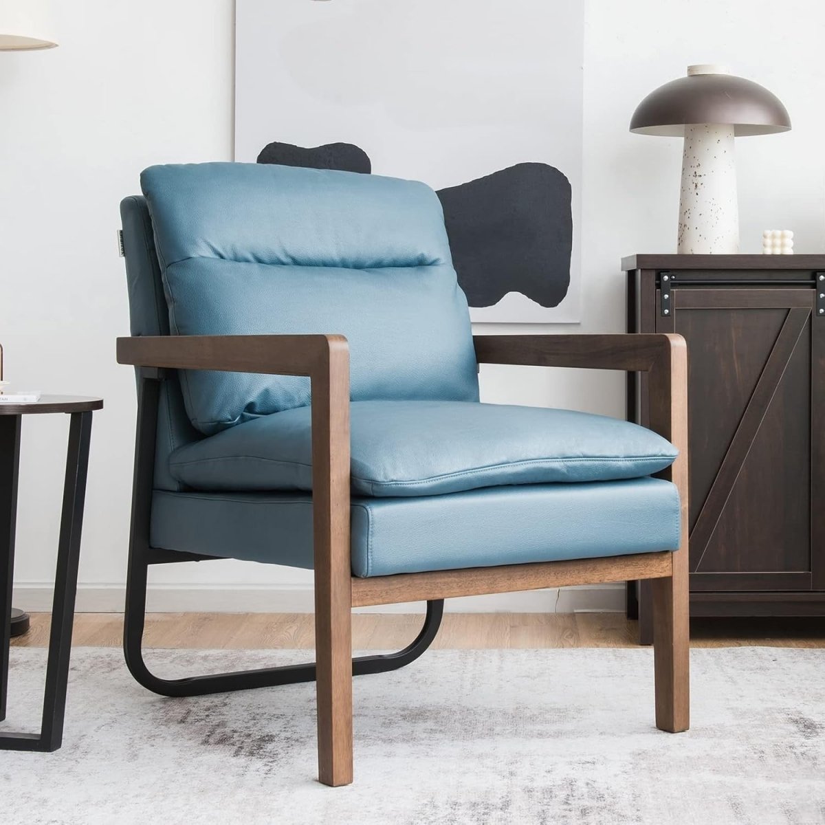 Upholstered Accent Chair Lounge Armchair Leathaire Blue - Kwikley