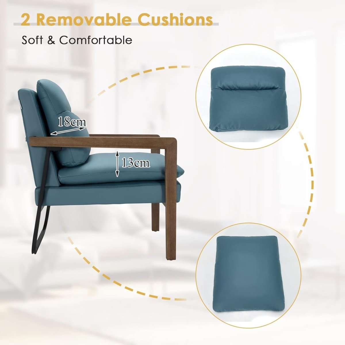 Upholstered Accent Chair Lounge Armchair Leathaire Blue - Kwikley