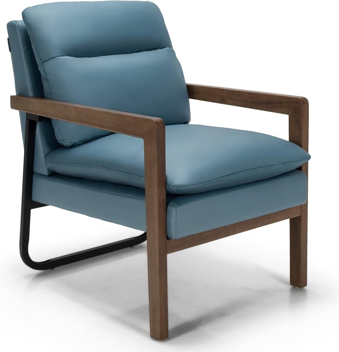 Upholstered Accent Chair Lounge Armchair Leathaire Blue - Kwikley