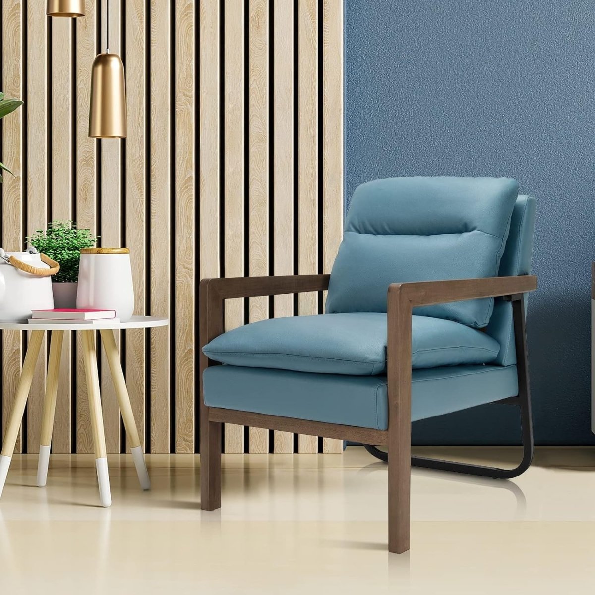 Upholstered Accent Chair Lounge Armchair Leathaire Blue - Kwikley