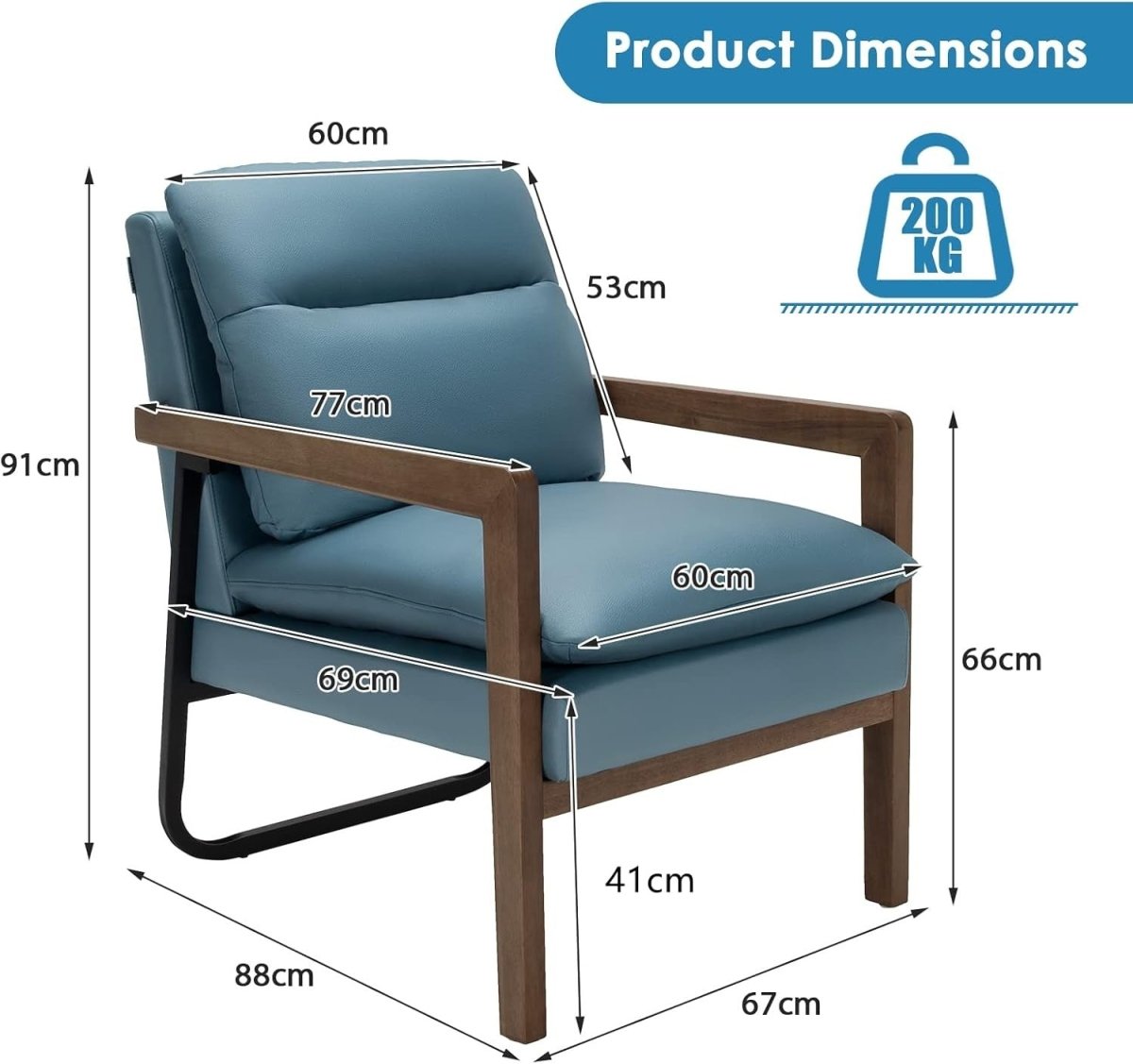 Upholstered Accent Chair Lounge Armchair Leathaire Blue - Kwikley