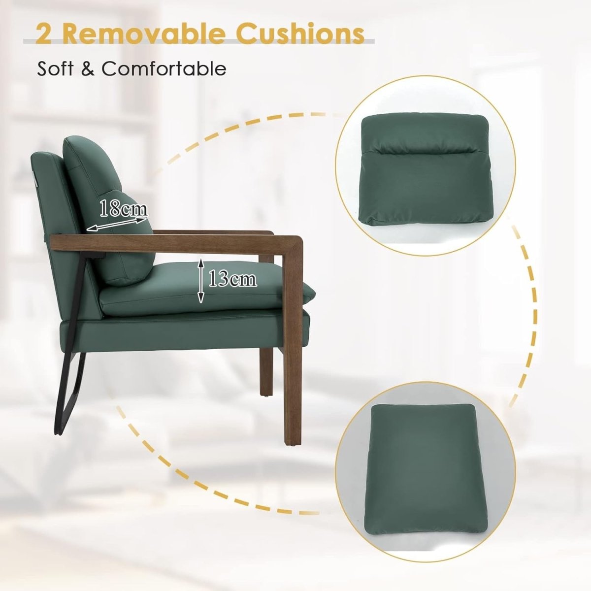 Upholstered Accent Chair Lounge Armchair Leathaire Green - Kwikley