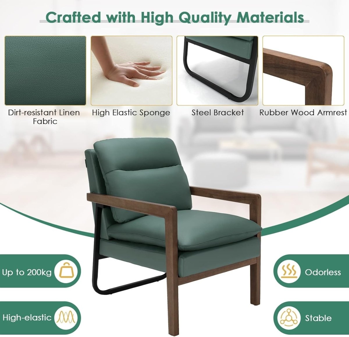 Upholstered Accent Chair Lounge Armchair Leathaire Green - Kwikley
