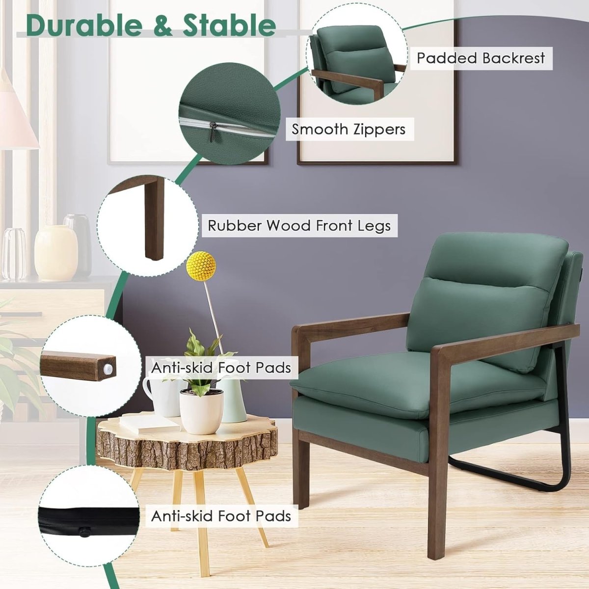 Upholstered Accent Chair Lounge Armchair Leathaire Green - Kwikley