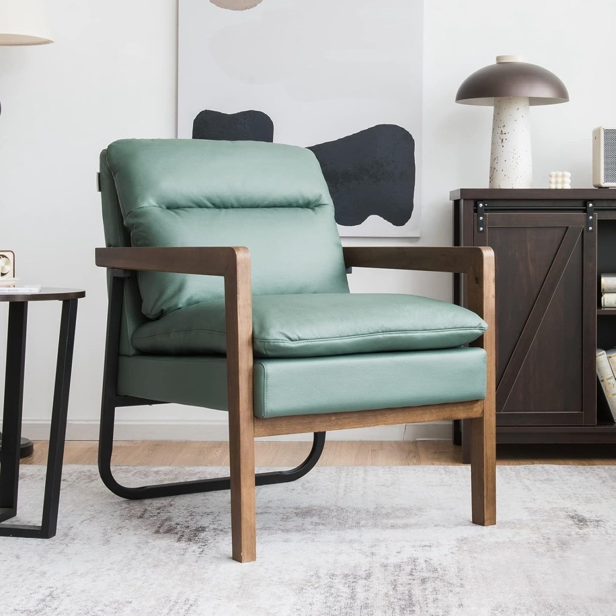 Upholstered Accent Chair Lounge Armchair Leathaire Green - Kwikley