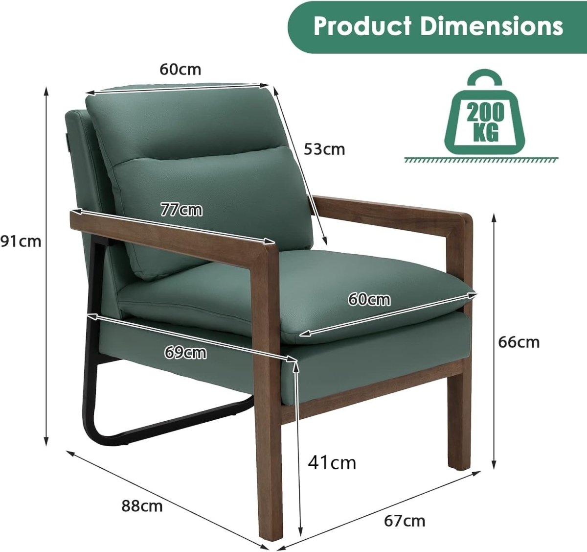 Upholstered Accent Chair Lounge Armchair Leathaire Green - Kwikley