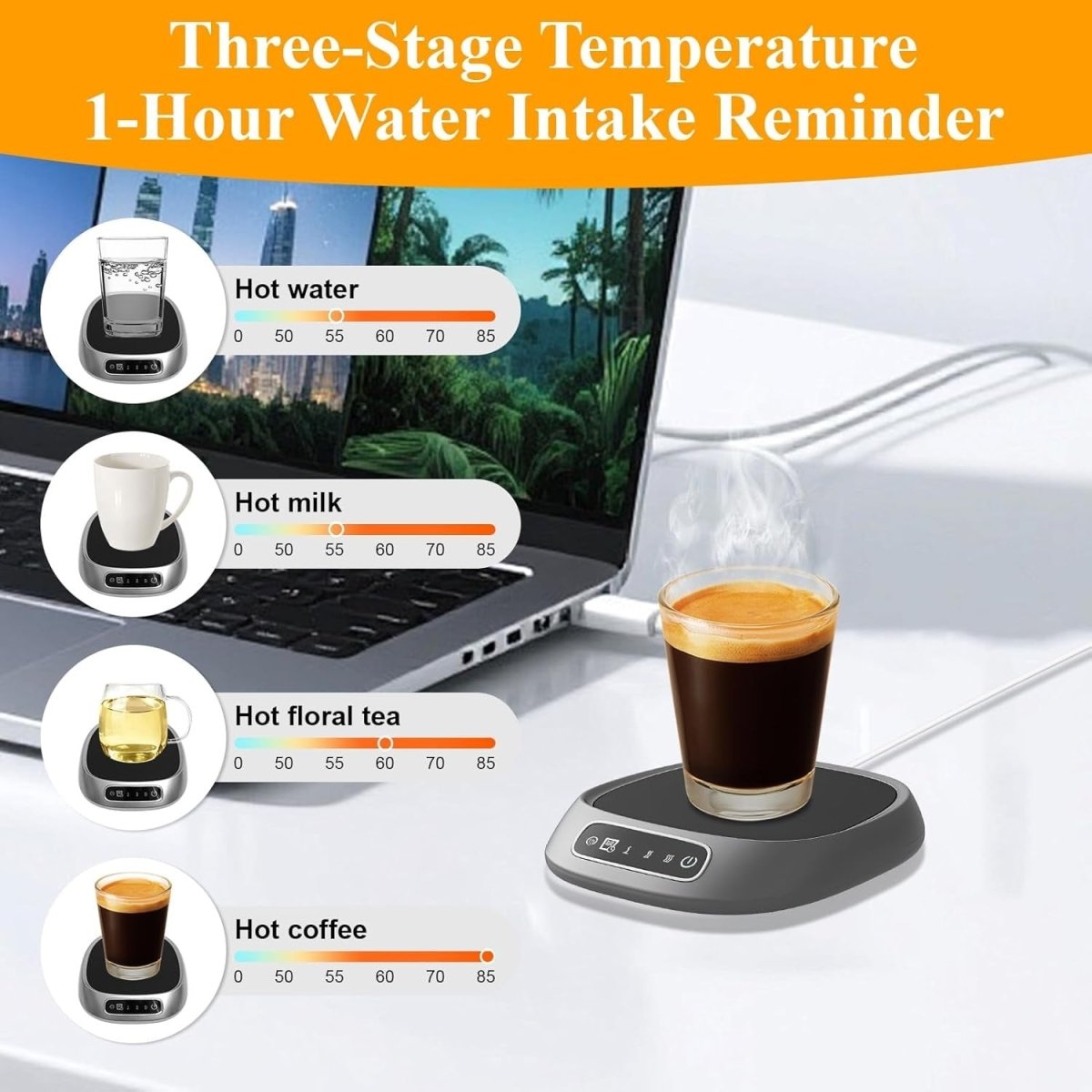 USB Coffee Mug Warmer 3 Temp 8H Auto Shut Off Desk - Kwikley