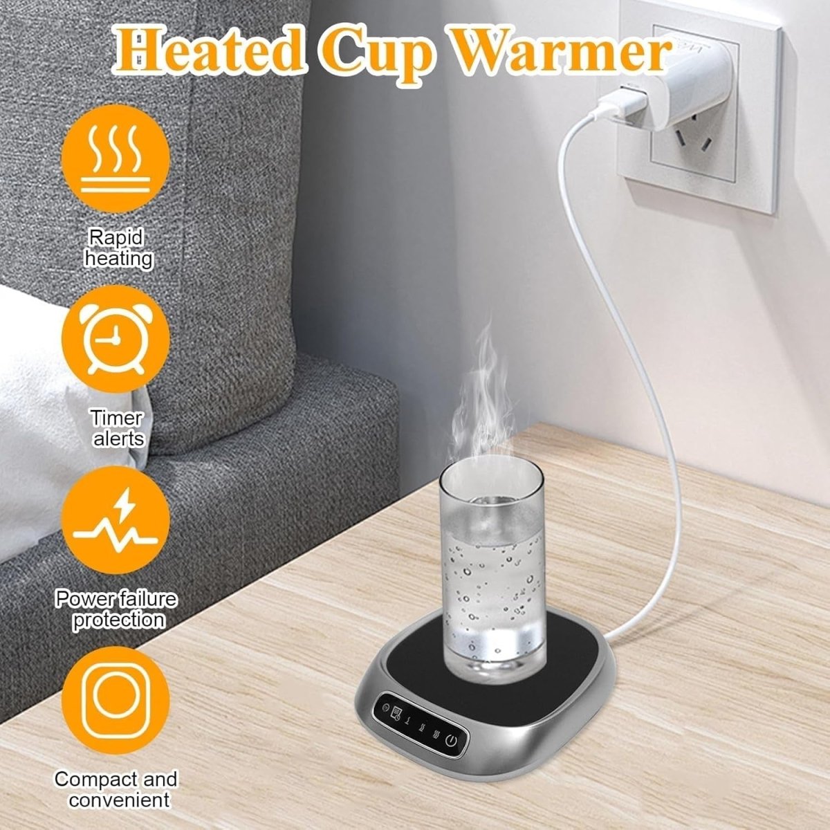 USB Coffee Mug Warmer 3 Temp 8H Auto Shut Off Desk - Kwikley