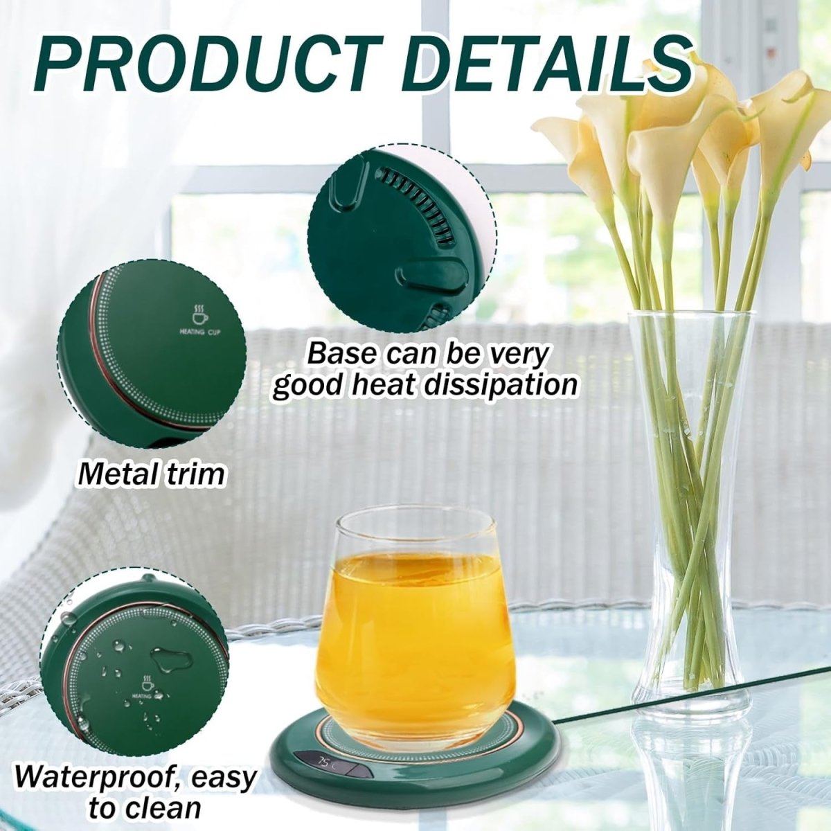 USB Coffee Mug Warmer 3 Temp LED Display 8H Auto Off - Kwikley