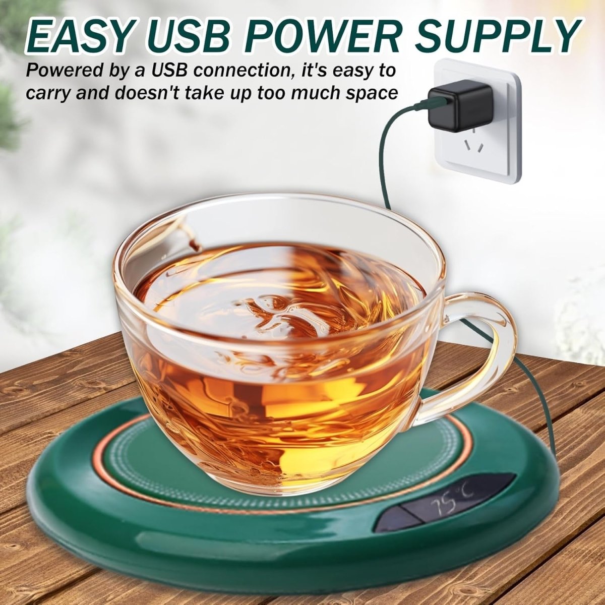 USB Coffee Mug Warmer 3 Temp LED Display 8H Auto Off - Kwikley