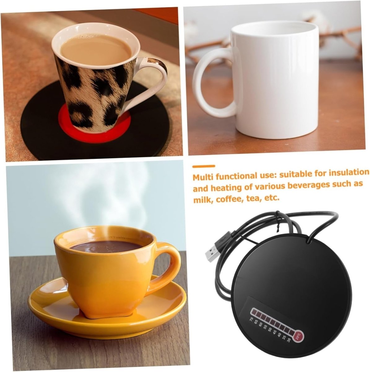 USB Mug Warmer with Temp Display Black Desk Cup Heater - Kwikley