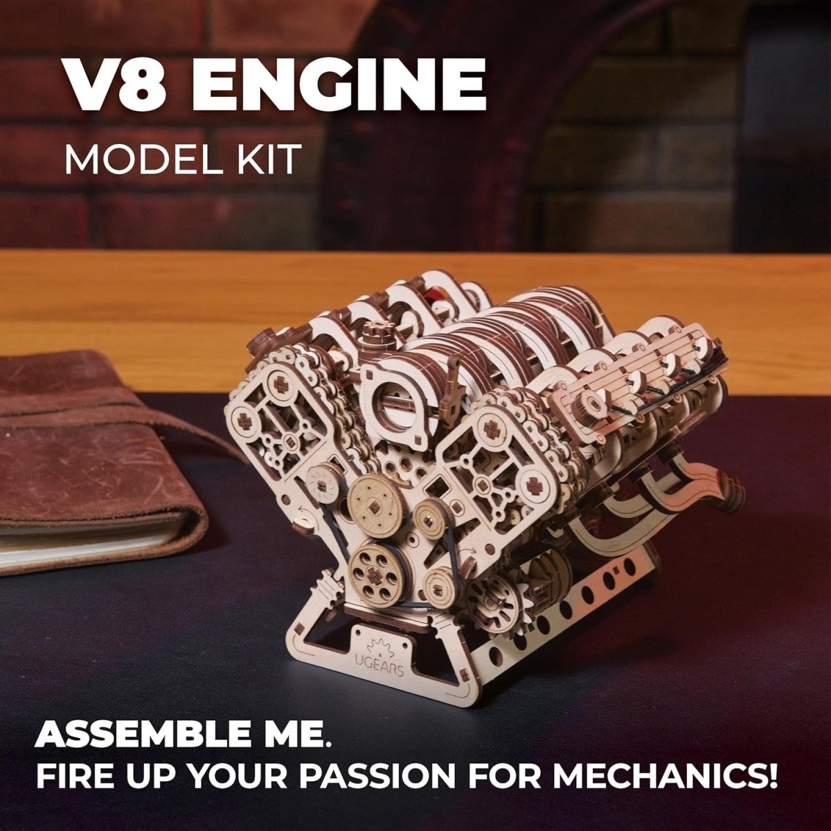 V8 Engine 3D Wooden Puzzle Mechanical Model Kit DIY Engineering Build - Kwikley
