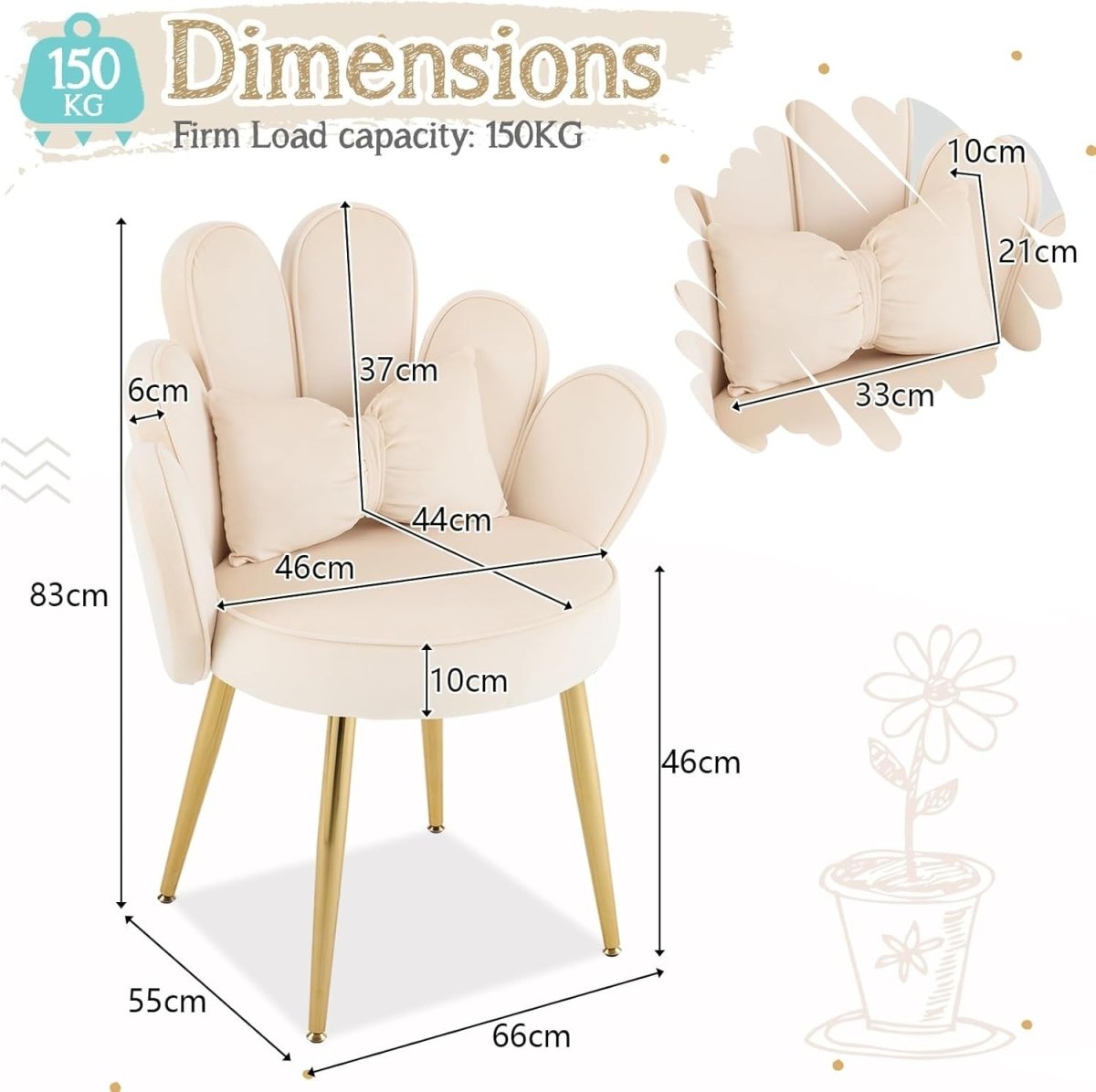 Velvet Accent Armchair Petal Back Vanity Chair Gold Legs Beige - Kwikley
