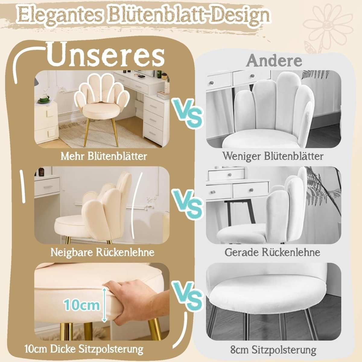 Velvet Accent Armchair Petal Back Vanity Chair Gold Legs Beige - Kwikley