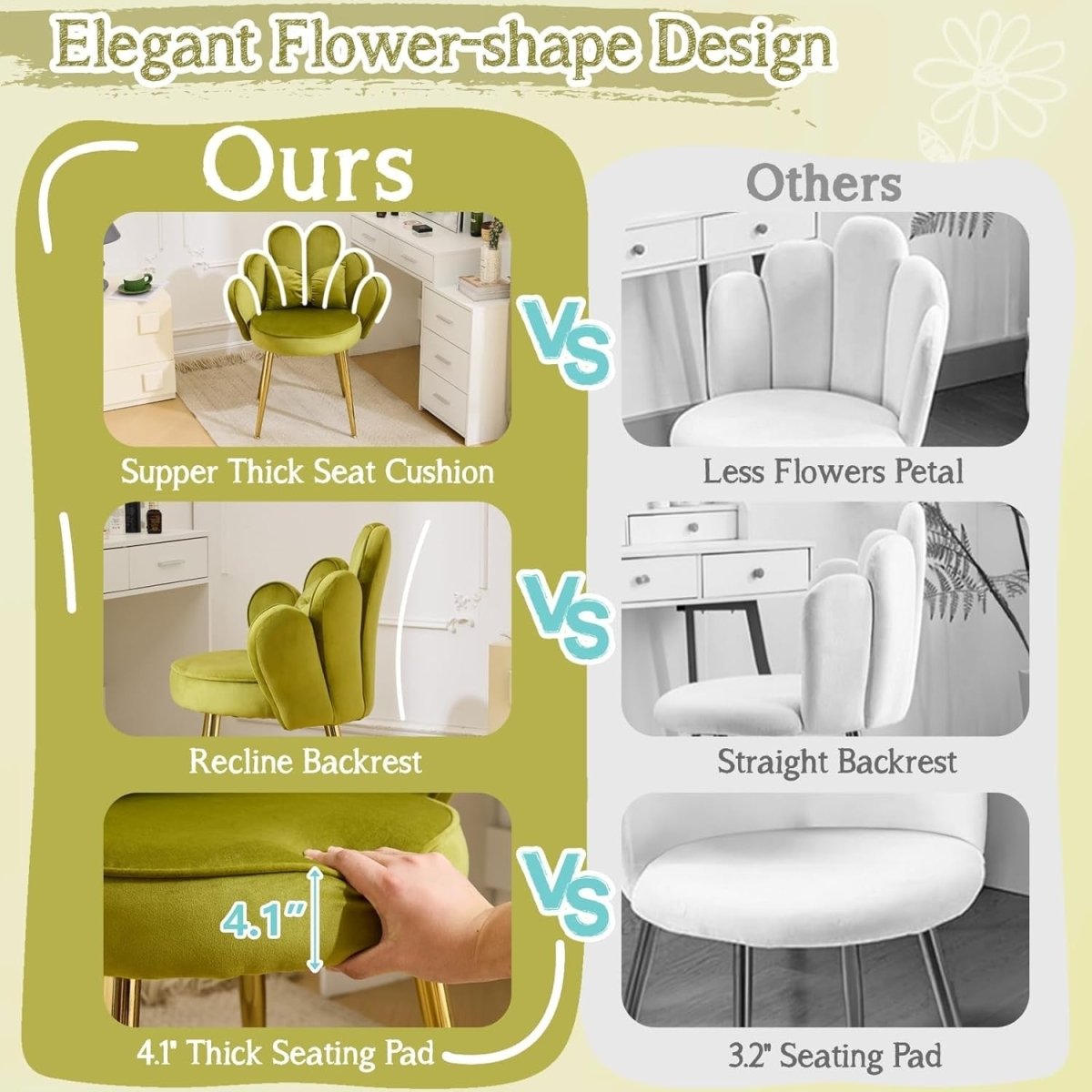 Velvet Accent Armchair Petal Back Vanity Chair Gold Legs Green - Kwikley