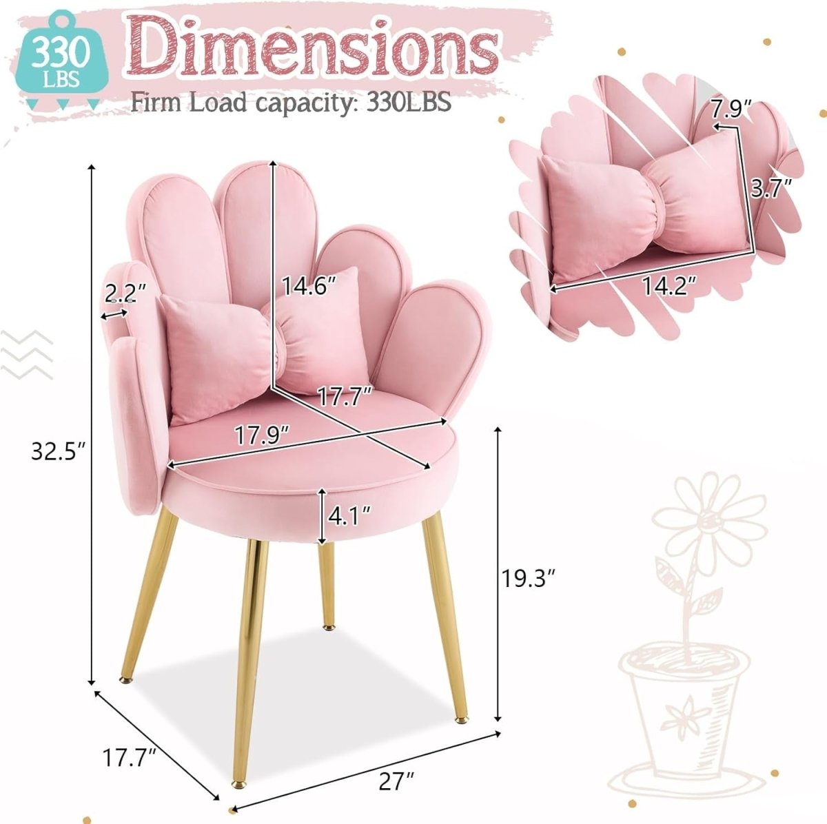 Velvet Accent Armchair Petal Back Vanity Chair Gold Legs Pink - Kwikley