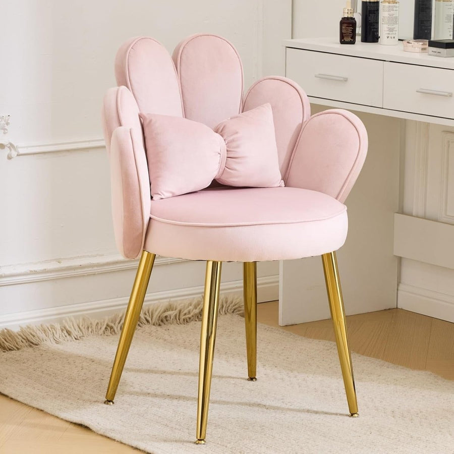 Velvet Accent Armchair Petal Back Vanity Chair Gold Legs Pink - Kwikley