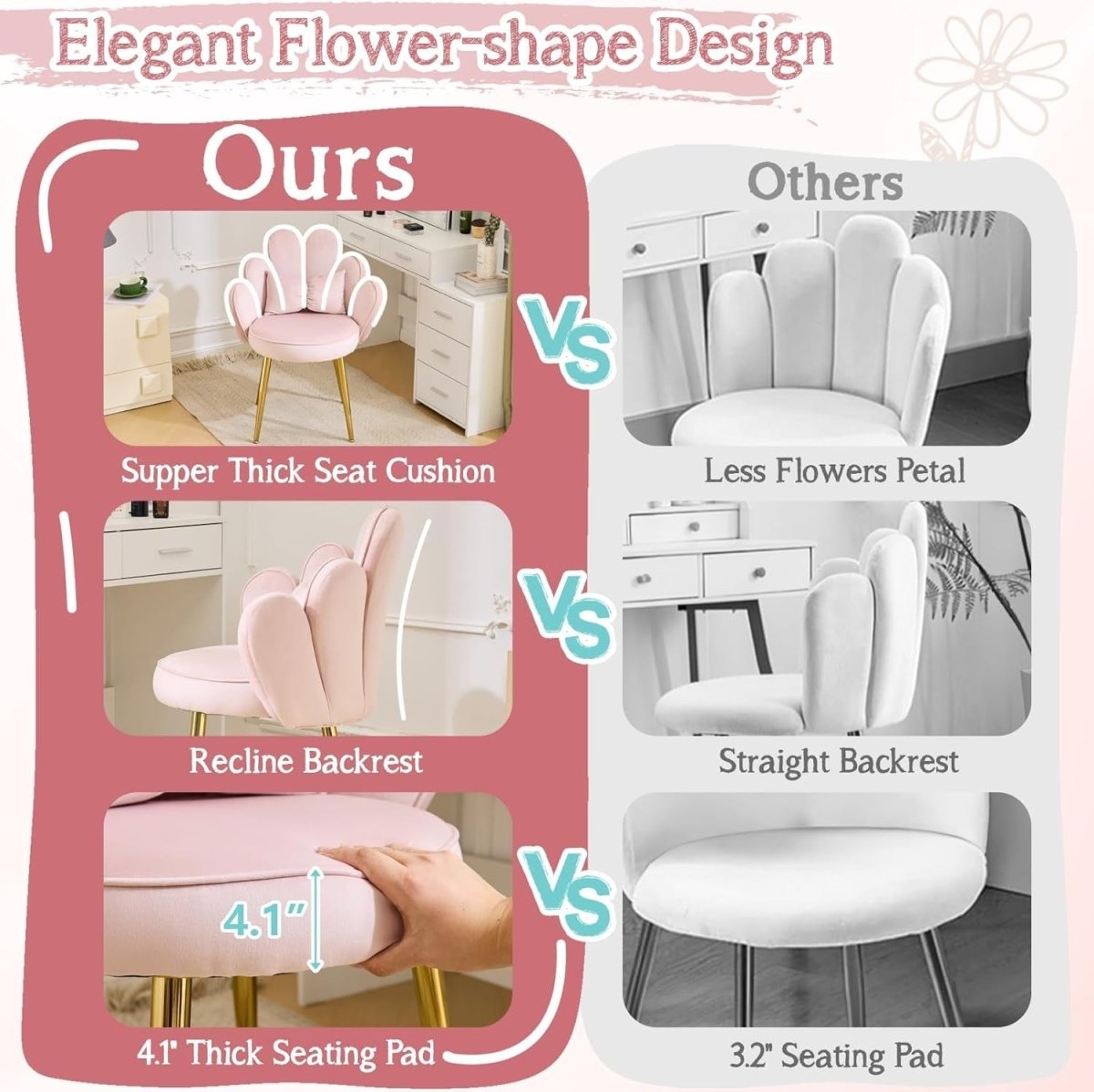 Velvet Accent Armchair Petal Back Vanity Chair Gold Legs Pink - Kwikley