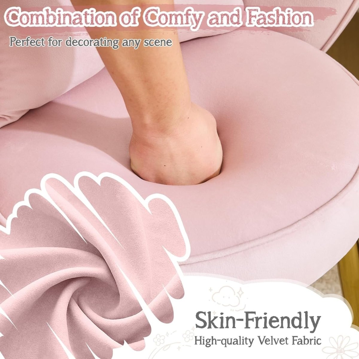 Velvet Accent Armchair Petal Back Vanity Chair Gold Legs Pink - Kwikley