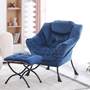 Velvet Accent Armchair with Footstool Ottoman Lounge Chair Blue - Kwikley