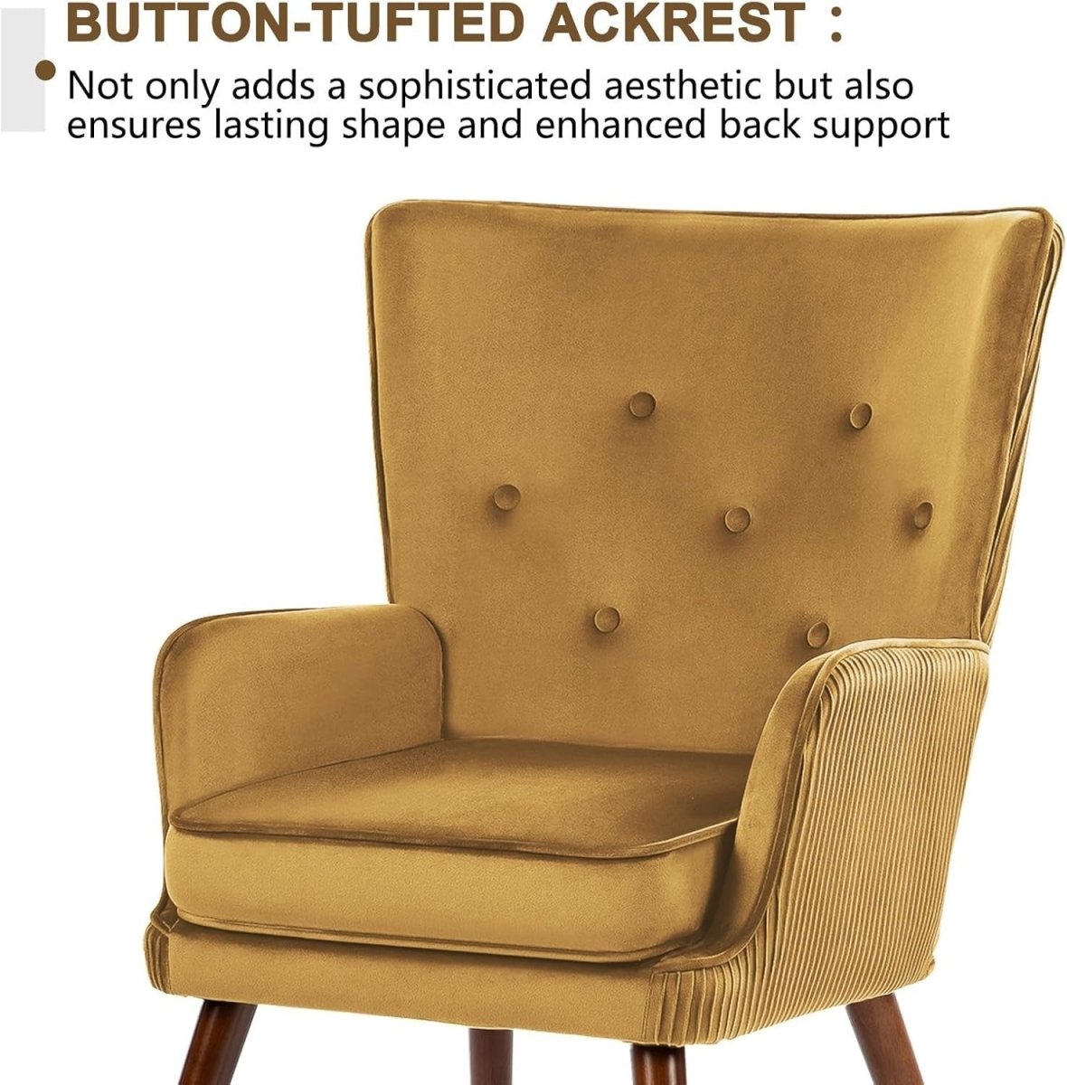 Velvet Accent Chair Armchair Wingback Comfy Seat Reading Lounge Yellow - Kwikley