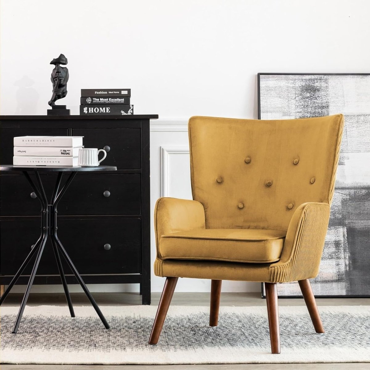 Velvet Accent Chair Armchair Wingback Comfy Seat Reading Lounge Yellow - Kwikley