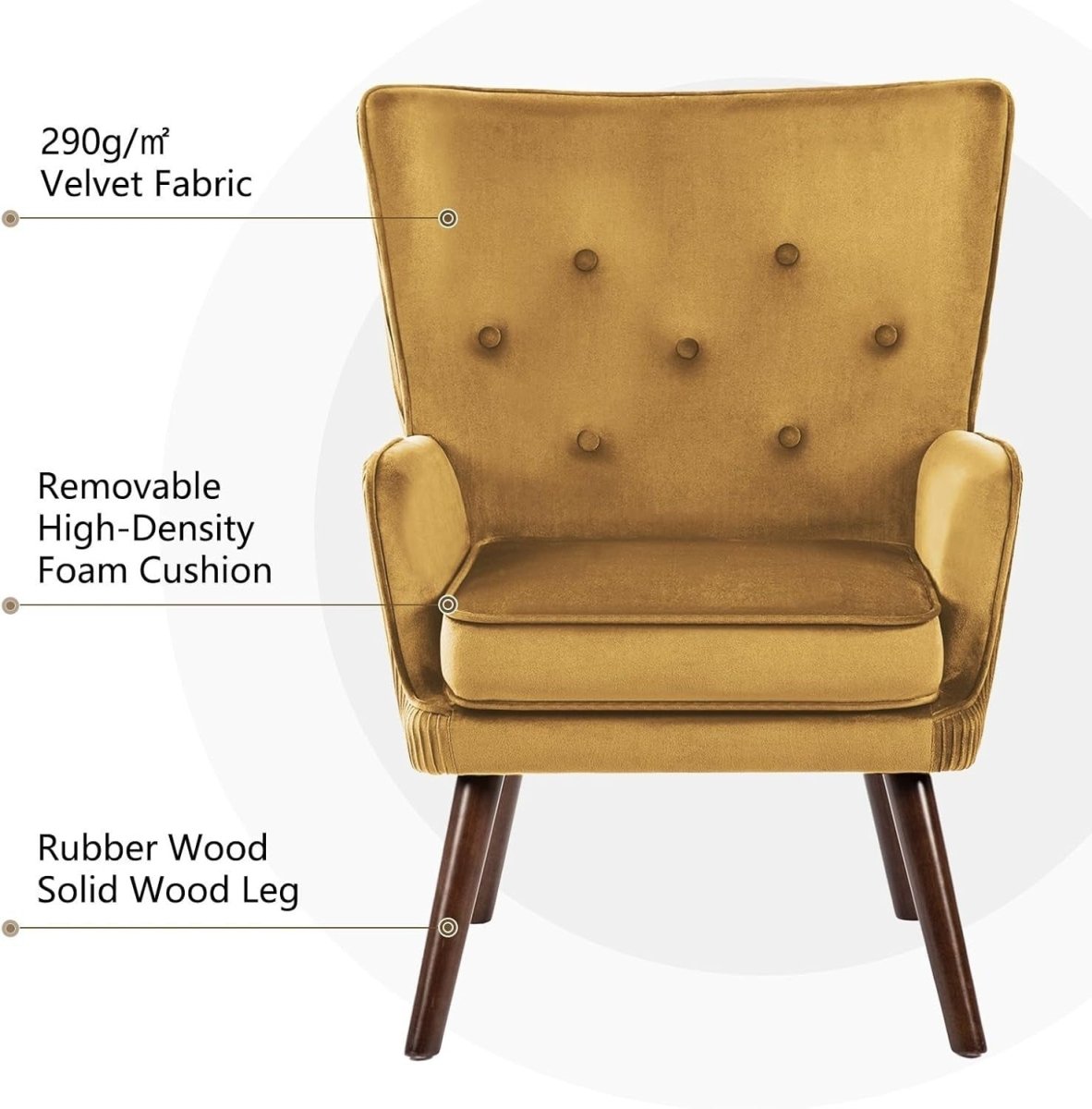 Velvet Accent Chair Armchair Wingback Comfy Seat Reading Lounge Yellow - Kwikley