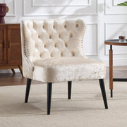 Velvet Accent Chair Beige Upholstered Lounge Chair Wood Legs - Kwikley
