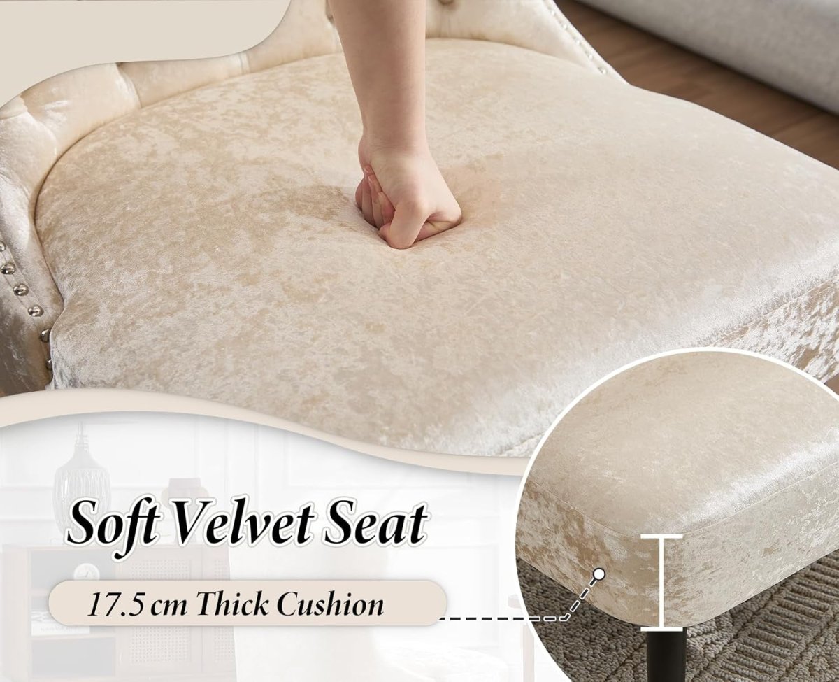 Velvet Accent Chair Beige Upholstered Lounge Chair Wood Legs - Kwikley