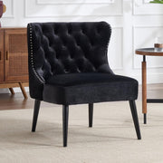 Velvet Accent Chair Black Upholstered Lounge Chair Wooden Legs - Kwikley