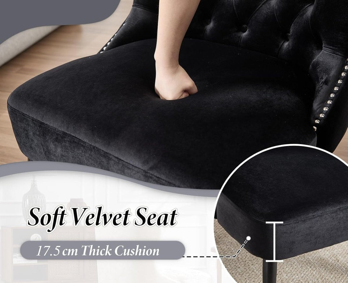 Velvet Accent Chair Black Upholstered Lounge Chair Wooden Legs - Kwikley
