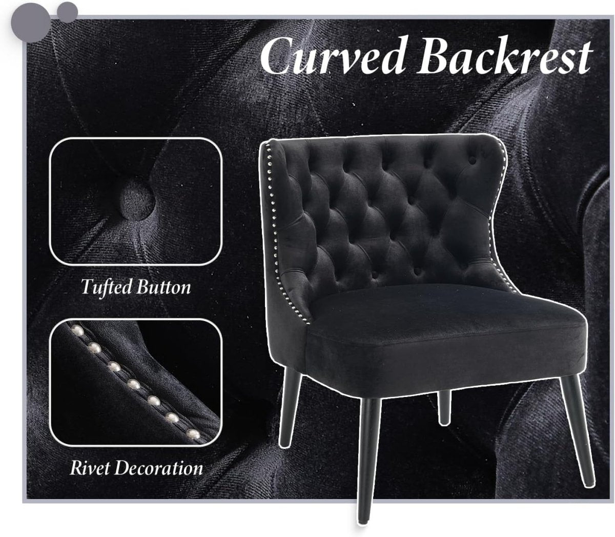 Velvet Accent Chair Black Upholstered Lounge Chair Wooden Legs - Kwikley