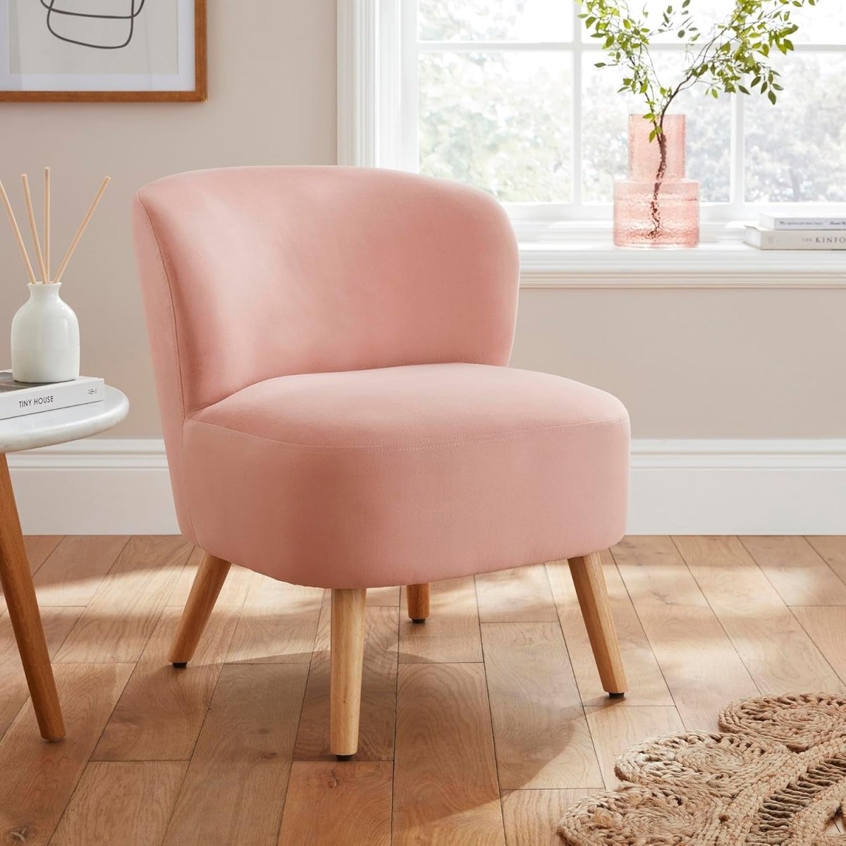 Velvet Accent Chair Blush Pink Lounge Armchair Bedroom Living Room - Kwikley