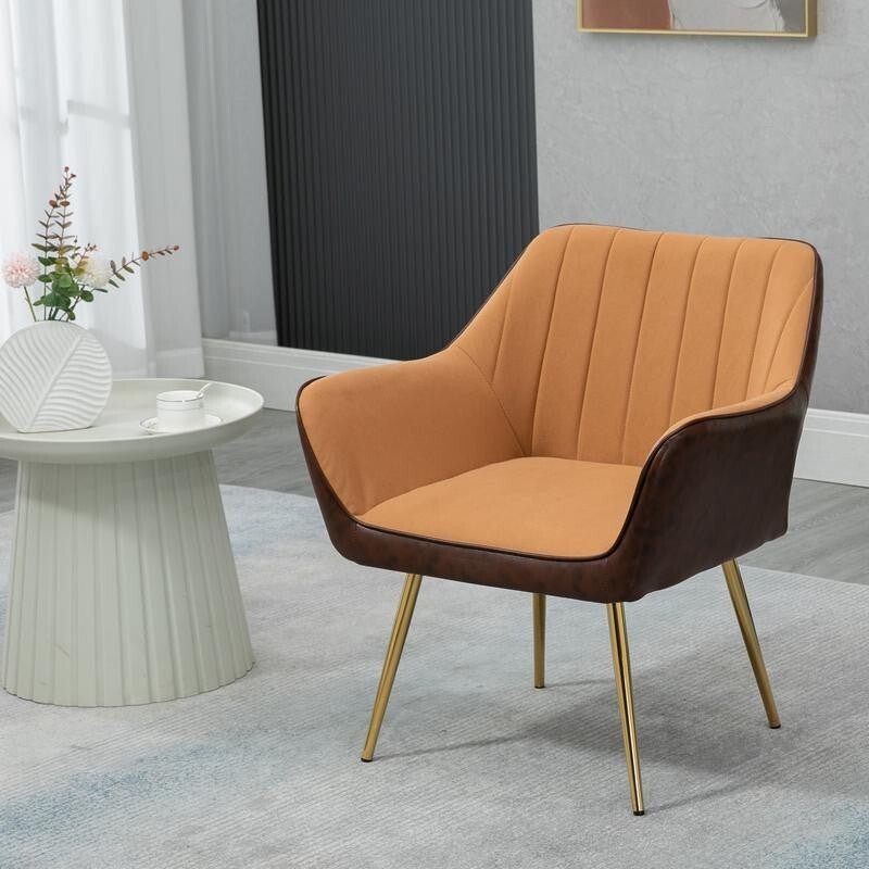 Velvet Accent Chair Gold Legs Modern Armchair for Bedroom Living Room Office - Kwikley