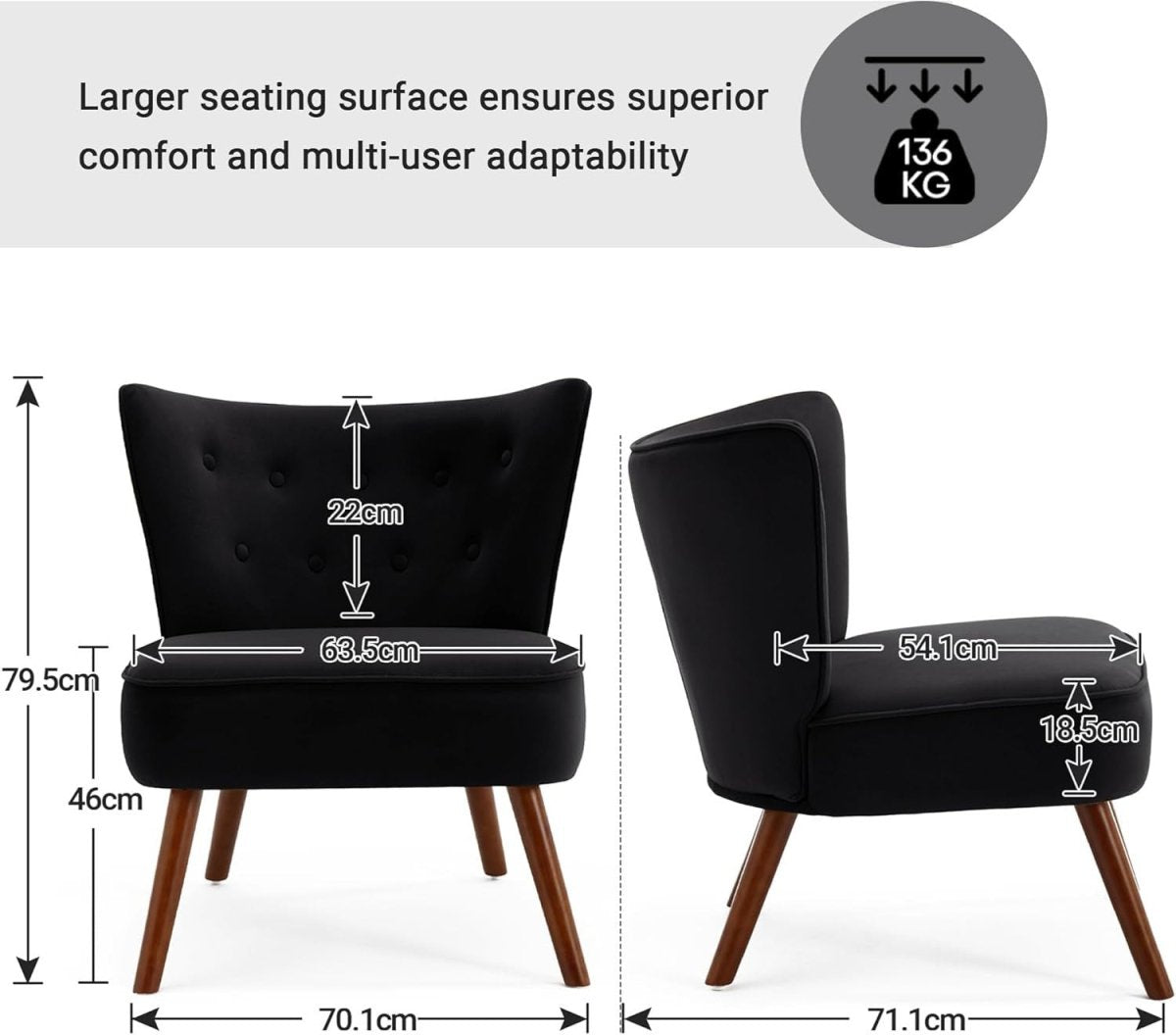 Velvet Accent Chair Modern Armchair Black Tub Lounge Seat Wood Legs - Kwikley