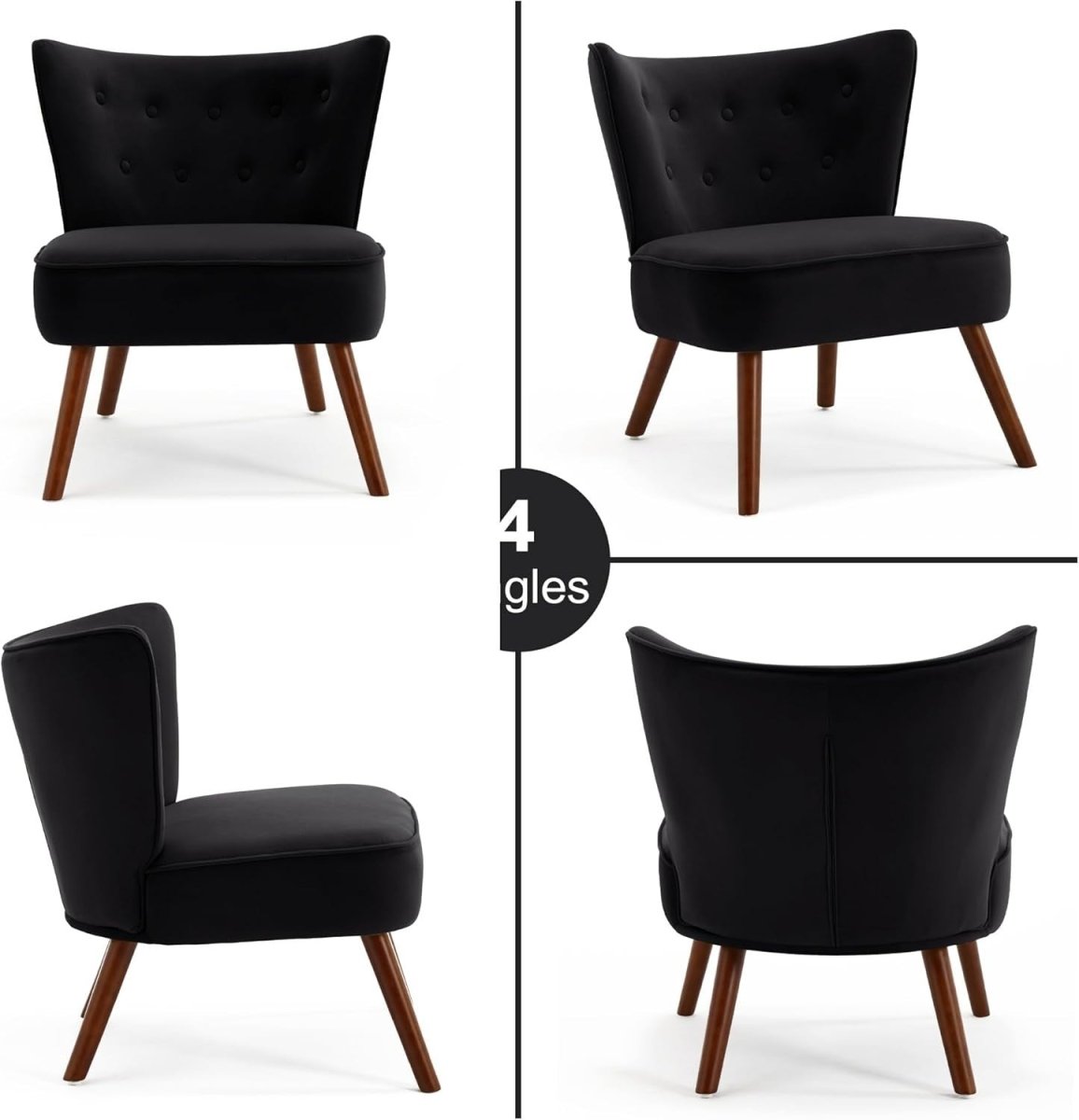 Velvet Accent Chair Modern Armchair Black Tub Lounge Seat Wood Legs - Kwikley