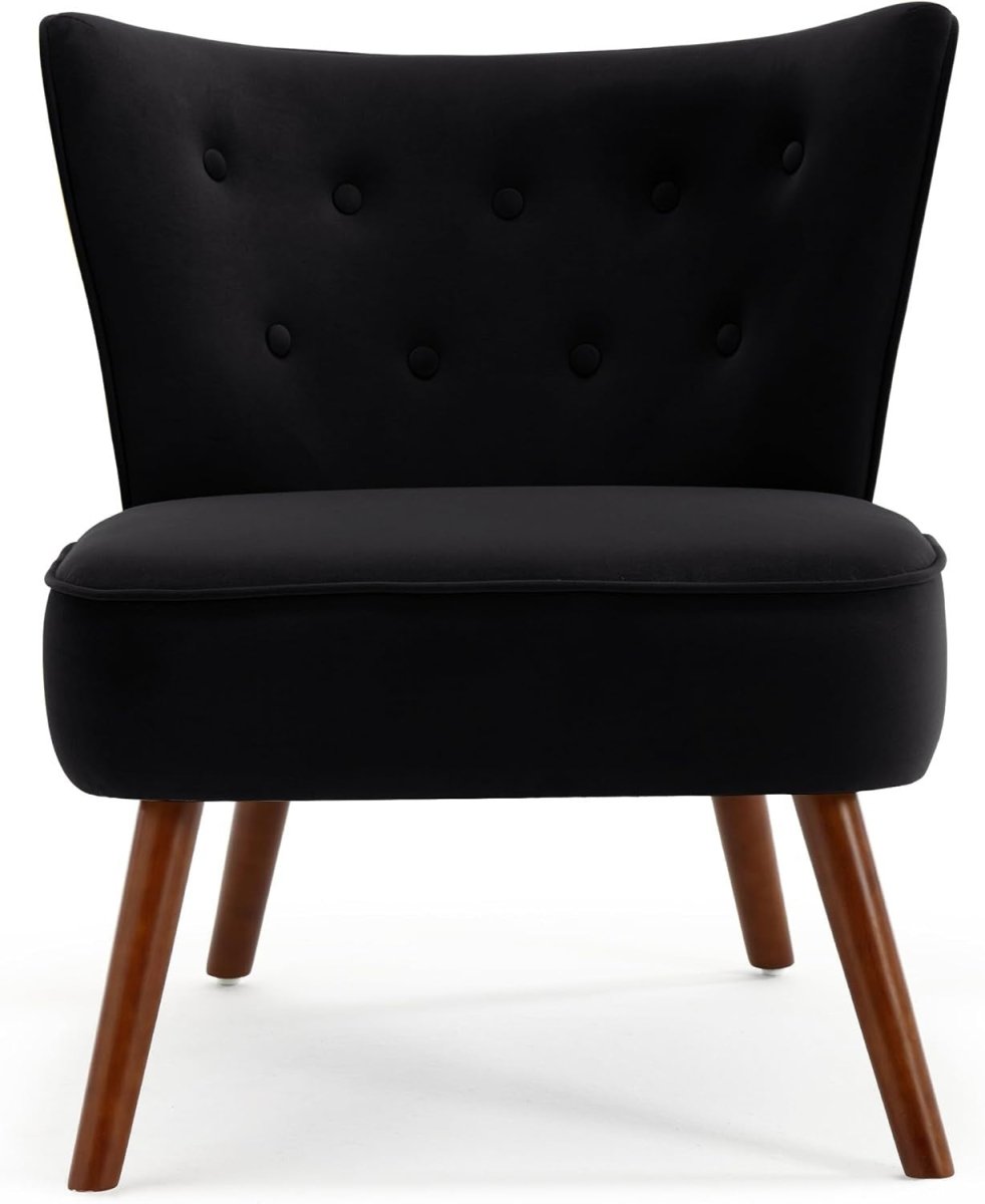 Velvet Accent Chair Modern Armchair Black Tub Lounge Seat Wood Legs - Kwikley