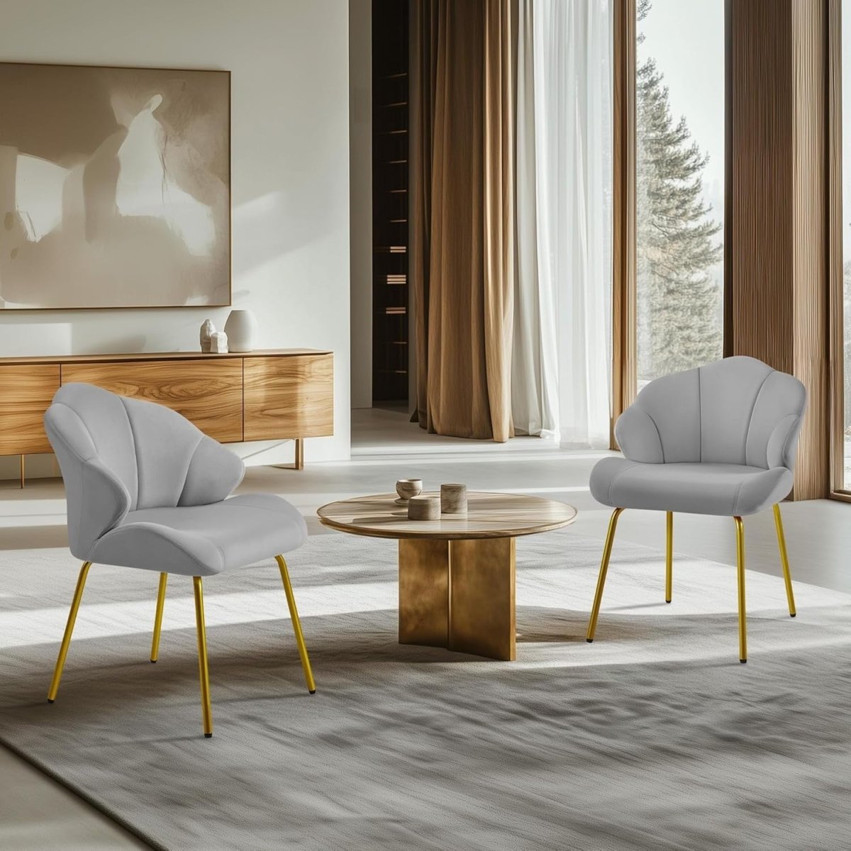 Velvet Accent Chair Shell Back Gold Legs Vanity Lounge Bedroom Grey - Kwikley