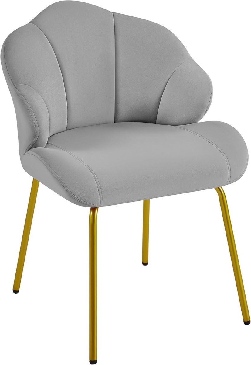 Velvet Accent Chair Shell Back Gold Legs Vanity Lounge Bedroom Grey - Kwikley