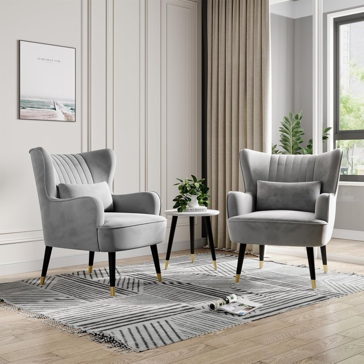 Velvet Accent Chair with Cushion Lounge Armchair for Living Room Office - Kwikley