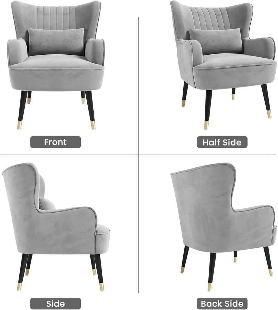 Velvet Accent Chair with Cushion Lounge Armchair for Living Room Office - Kwikley