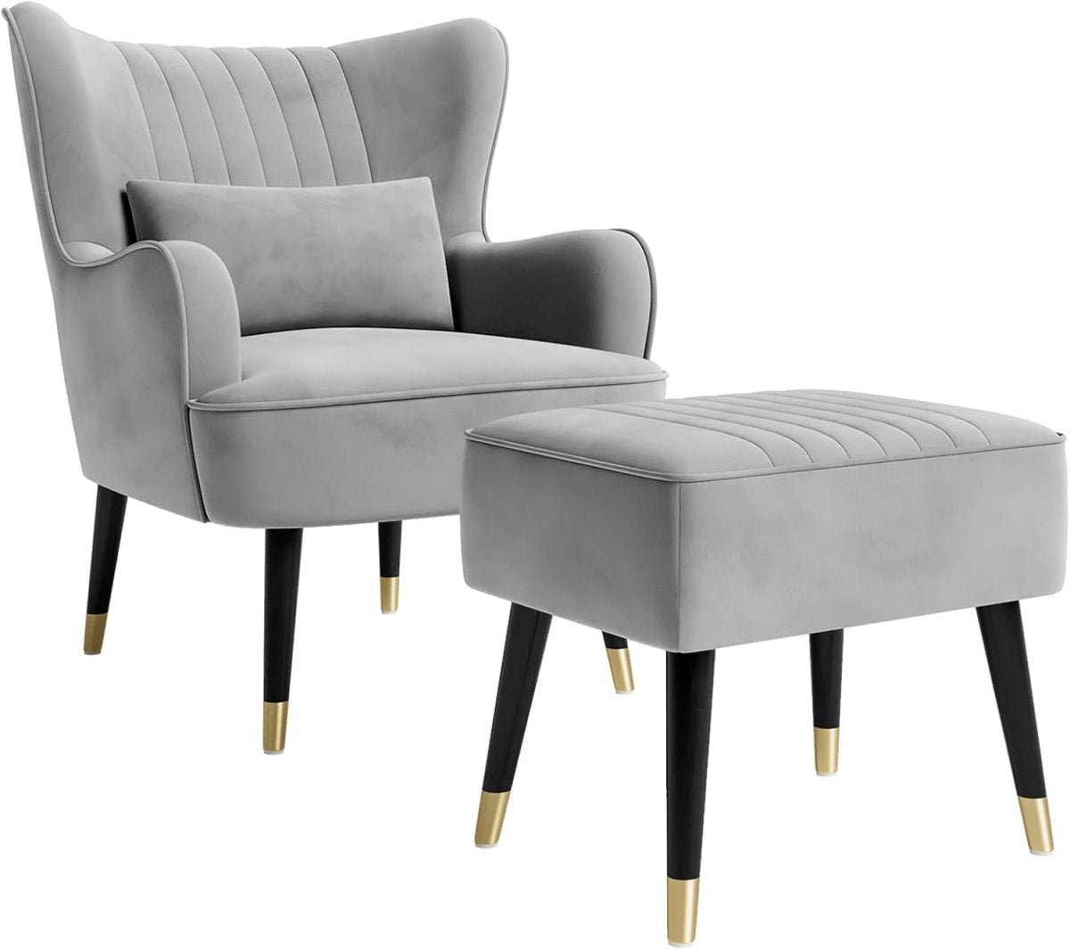 Velvet Accent Chair with Footstool Ottoman – Lounge Armchair for Home - Kwikley