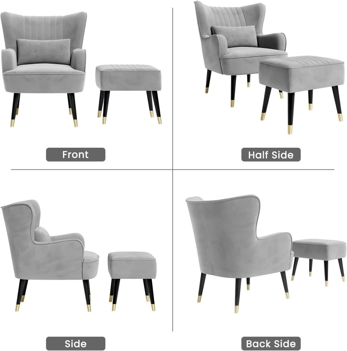 Velvet Accent Chair with Footstool Ottoman – Lounge Armchair for Home - Kwikley