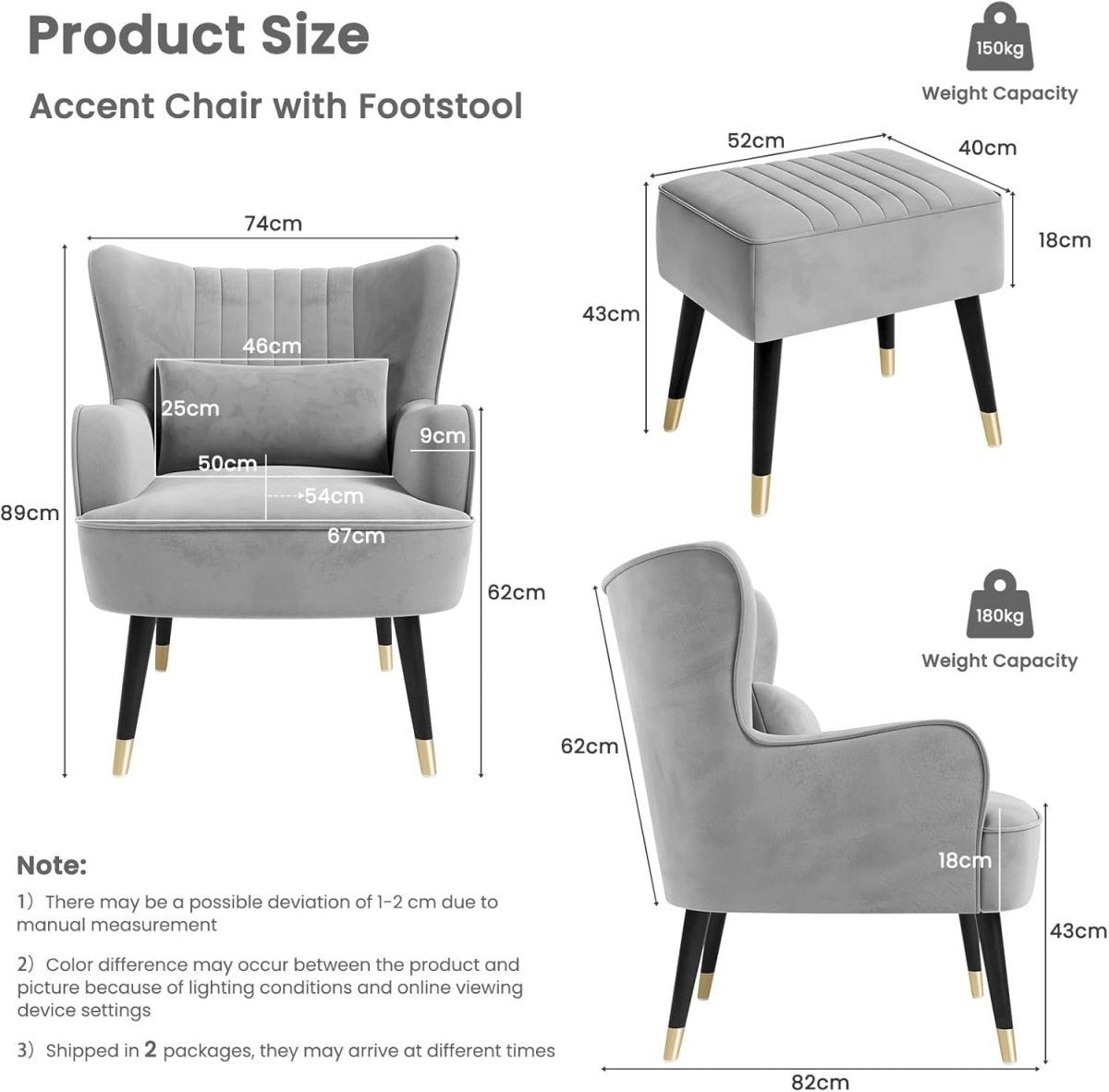 Velvet Accent Chair with Footstool Ottoman – Lounge Armchair for Home - Kwikley