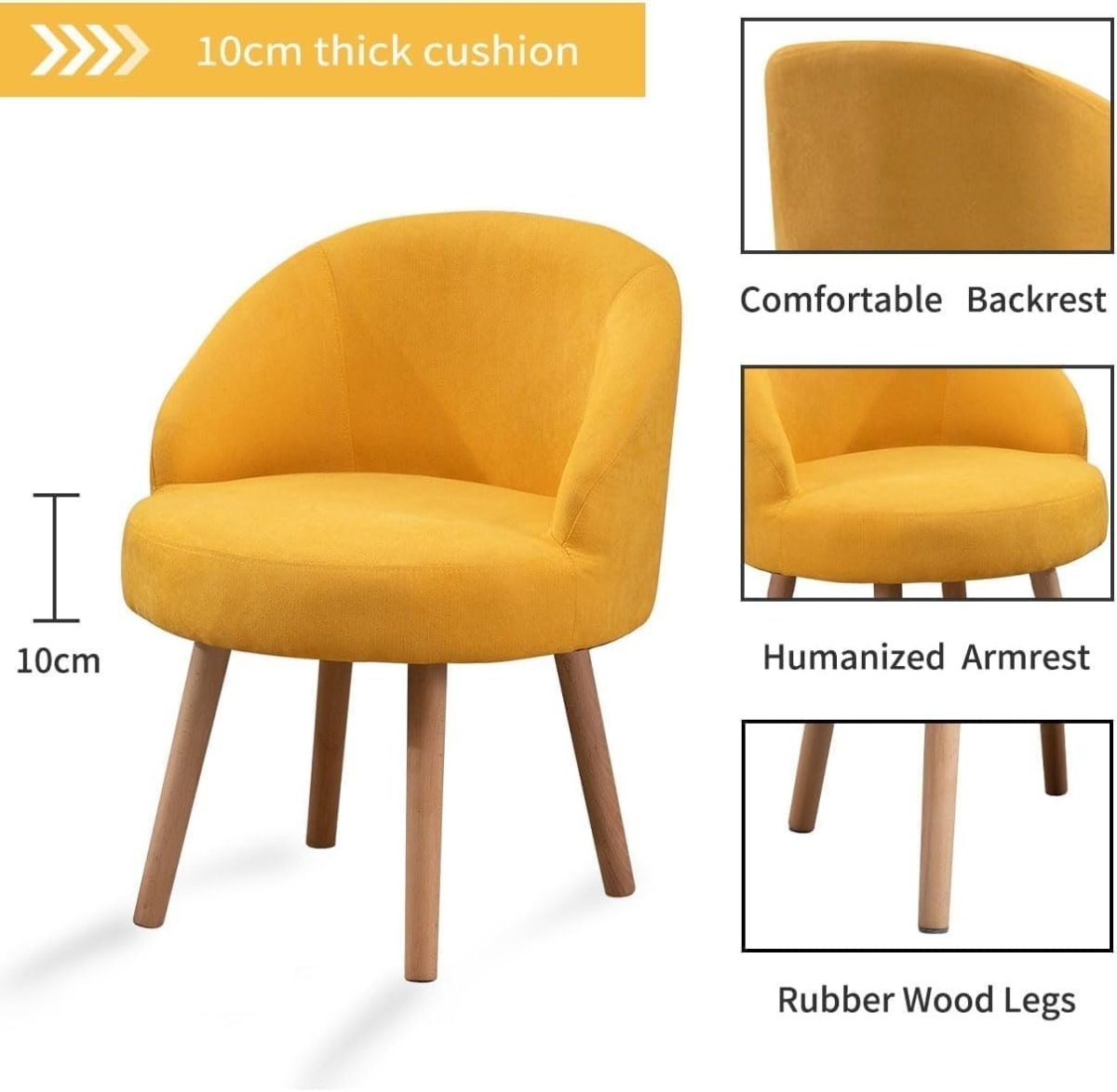 Velvet Accent Chairs Set of 2 Yellow Tub Armchairs Wood Legs - Kwikley