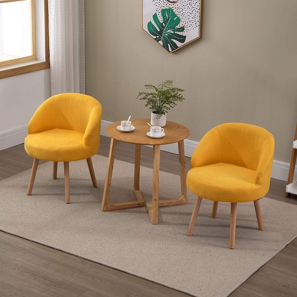 Velvet Accent Chairs Set of 2 Yellow Tub Armchairs Wood Legs - Kwikley