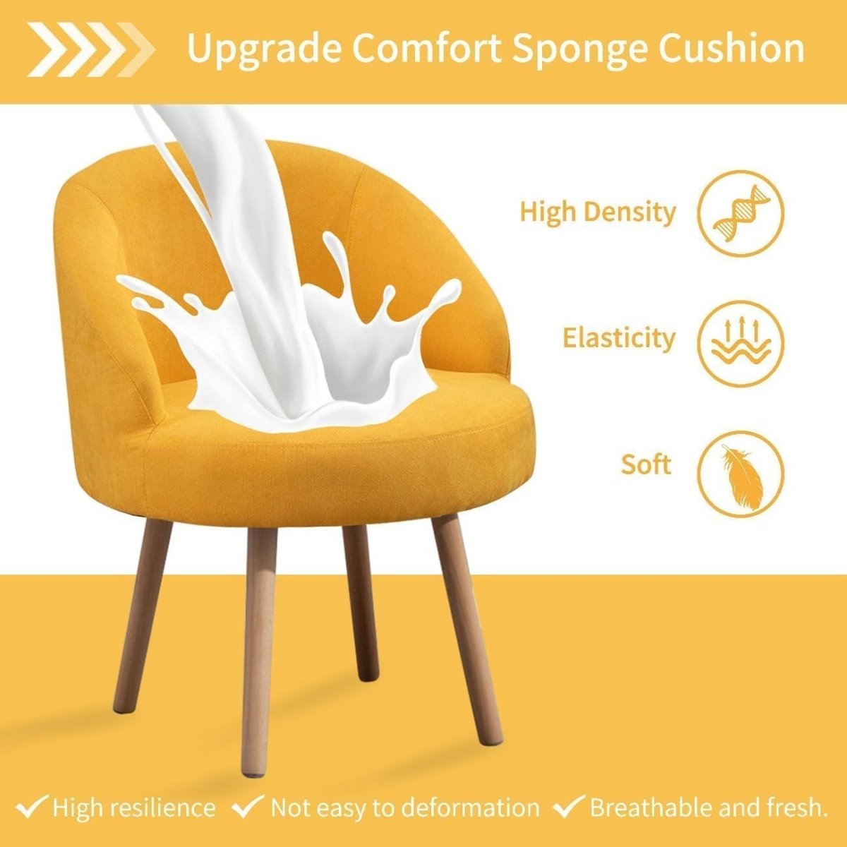 Velvet Accent Chairs Set of 2 Yellow Tub Armchairs Wood Legs - Kwikley
