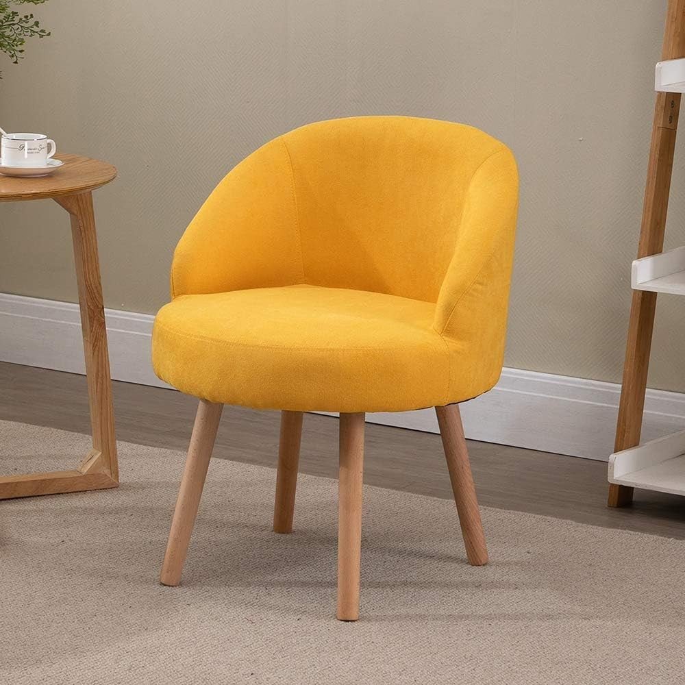 Velvet Accent Chairs Set of 2 Yellow Tub Armchairs Wood Legs - Kwikley