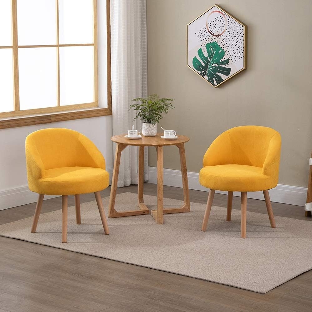 Velvet Accent Chairs Set of 2 Yellow Tub Armchairs Wood Legs - Kwikley