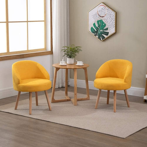 Velvet Accent Chairs Set of 2 Yellow Tub Armchairs Wood Legs - Kwikley